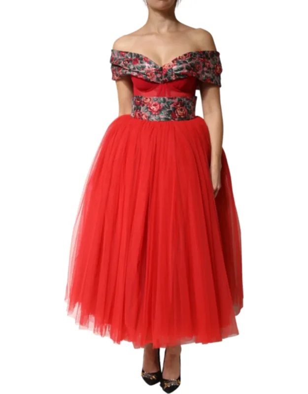 Floral Off Shoulder A-line Gown