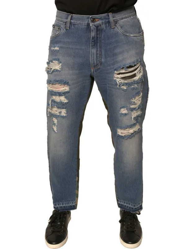 Tattered Straight Cropped Denim Jeans