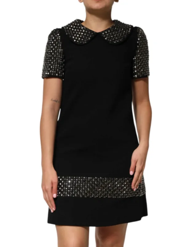 Crystal Embellished Collared Mini Dress
