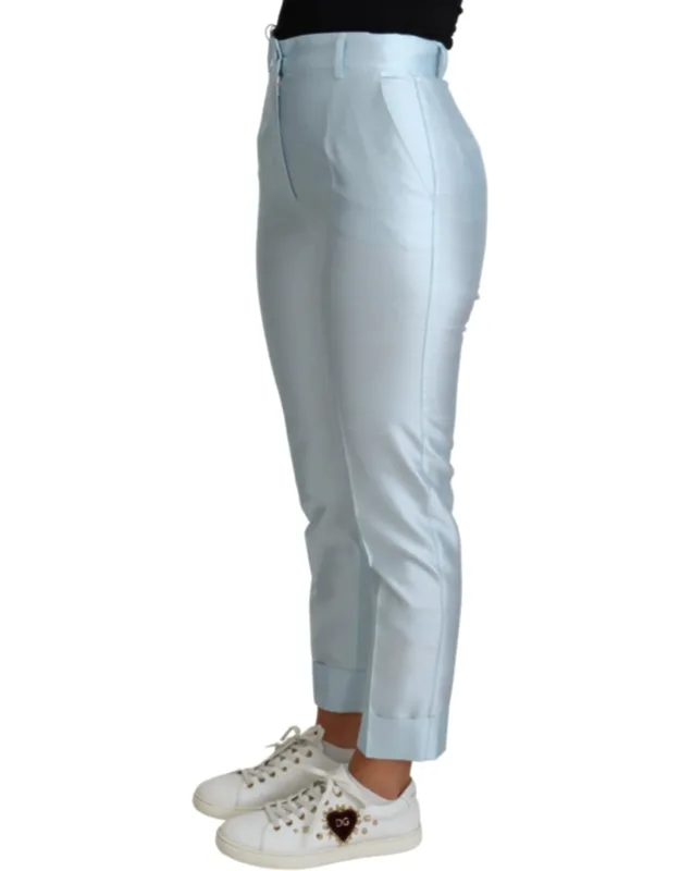 Light Blue Silk Cropped Tapered Trouser Pants