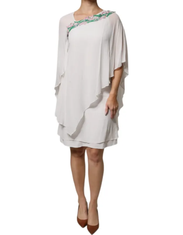 Floral Embroidery Viscose Chiffon Shift Dress