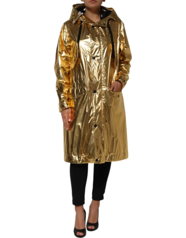 Gold Hooded Long Sleeve Trench Coat