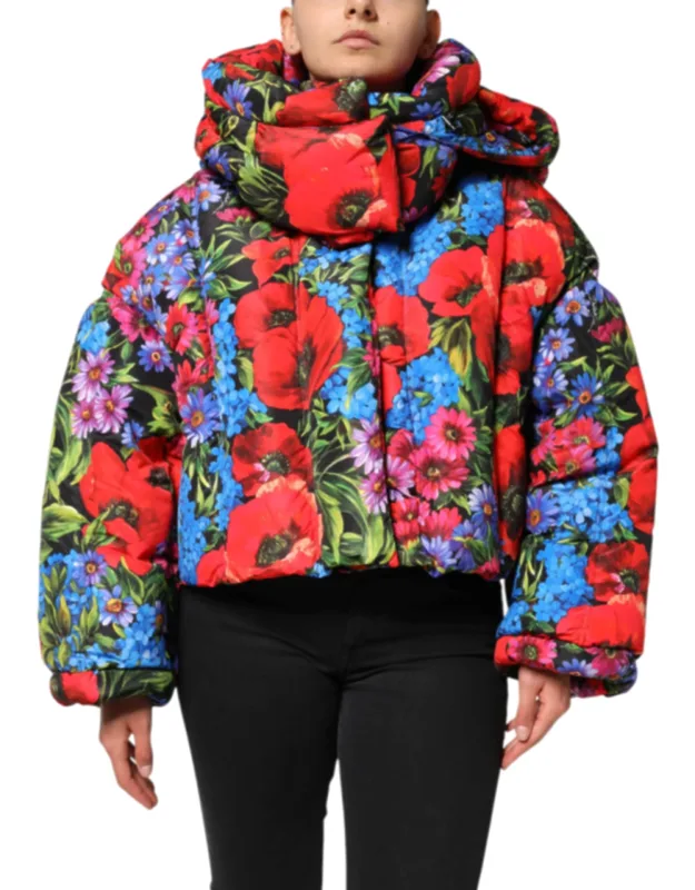 Multicolor Floral Hooded Puffer Coat