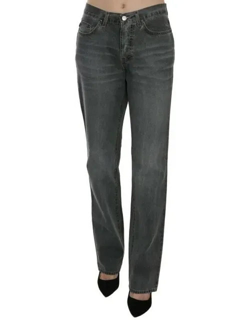 Washed Mid Waist Straight Denim Jeans