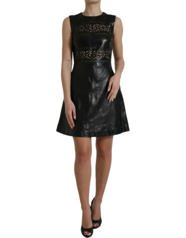 Shiny Black Nylon Cut Out A-line Mini Dress