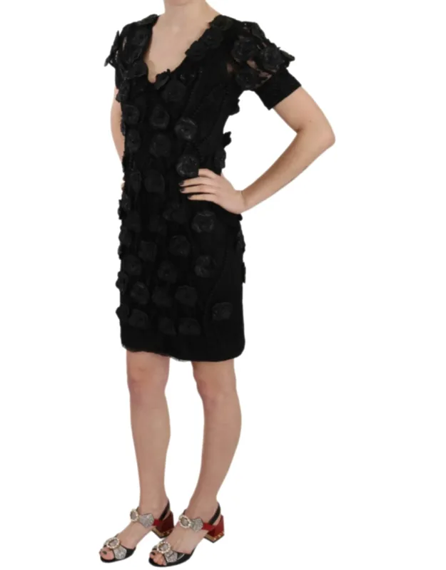 Silk Leather Flowers Sheath Dress
