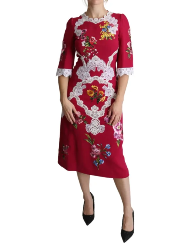 Floral Embroidered Sheath Midi Dress