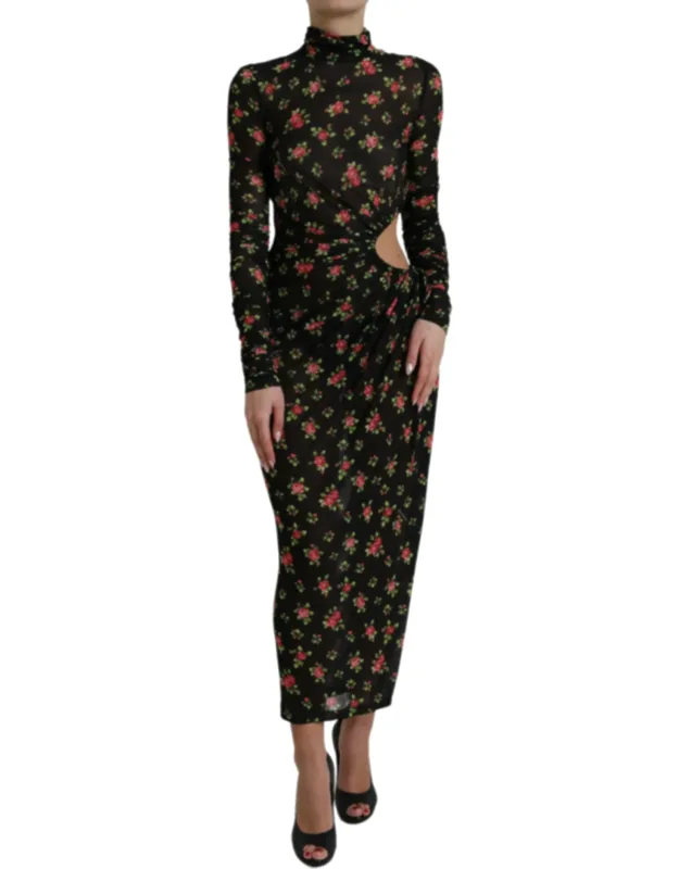 Floral Cut Out Sheath Long Maxi Dress
