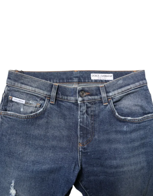 Washed Skinny Cotton Tattered Denim Jeans