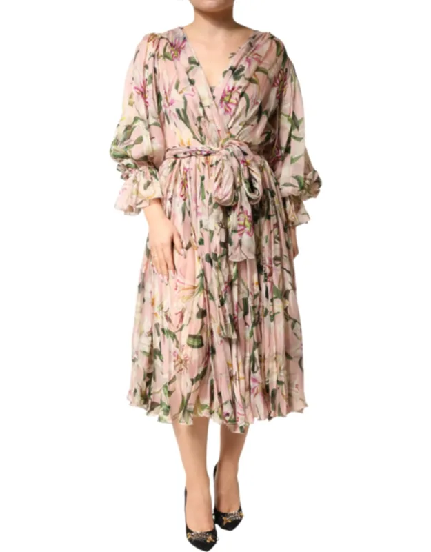 Lily Print A-line Pleated Maxi Dress