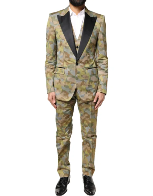 Multicolor Camouflage 3 Piece Suit