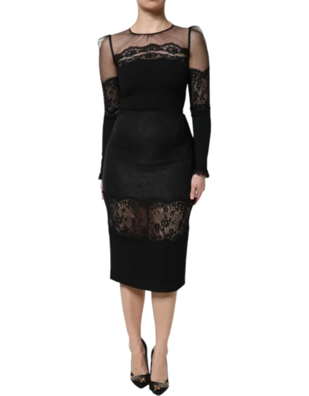 Lace Trim Nylon Tulle Sheath Midi Dress