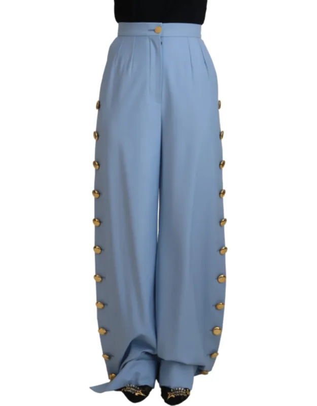 Light Blue Button Wide Leg Pants