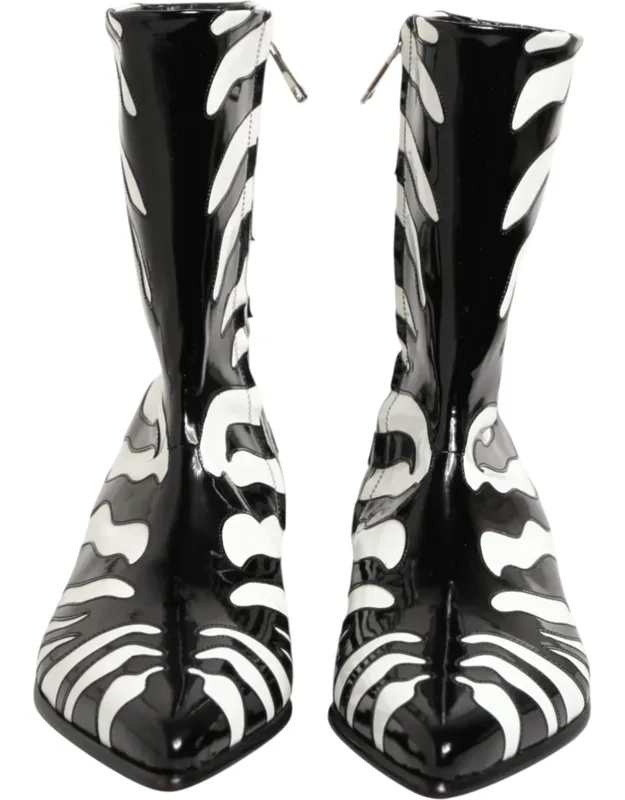 Zebra Leather Mid Calf Boots
