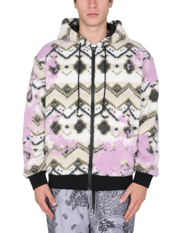Fleece Sherpa Jacket With Hood And Zip Closure