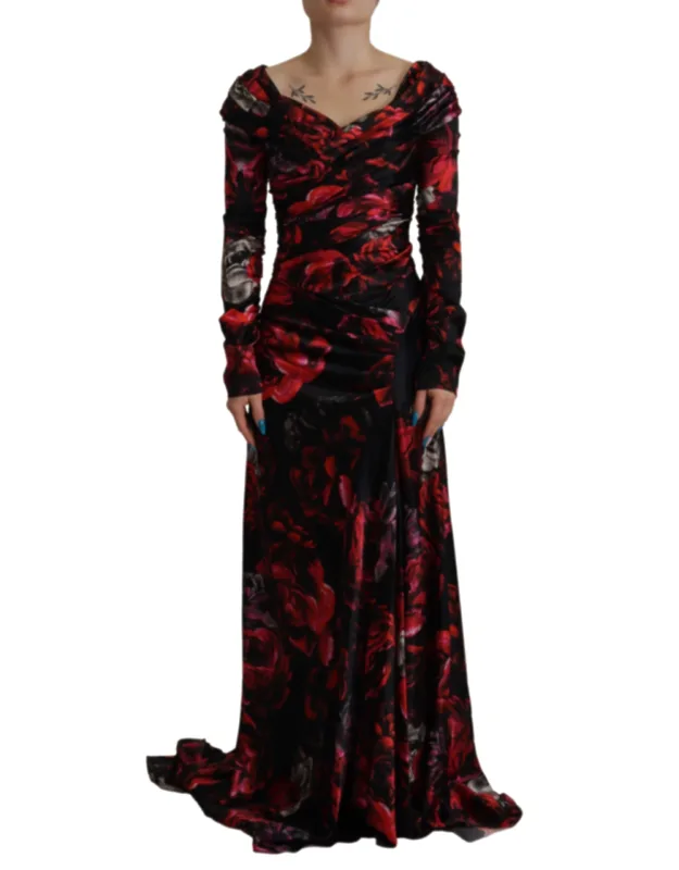 Floral Roses A-line Sheath Gown Dress Silk
