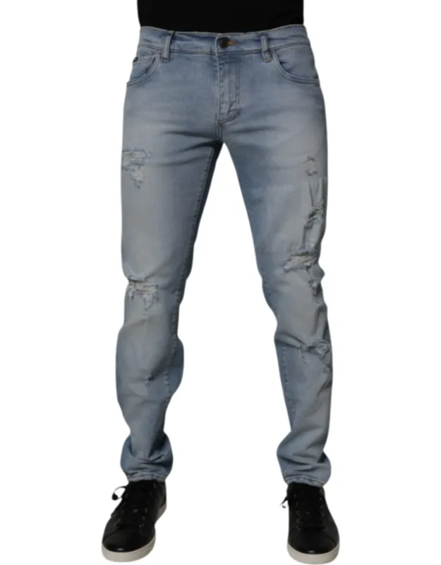 Tattered Cotton Skinny Denim Jeans