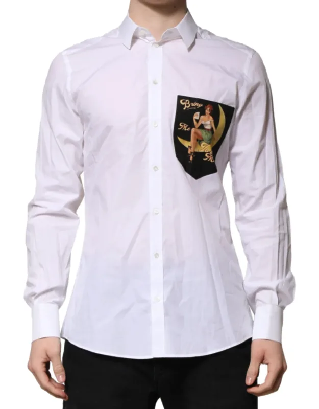 White Martini Long Sleeve Formal Shirt Cotton