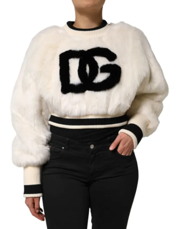 Cropped Faux Fur Sweatshirt