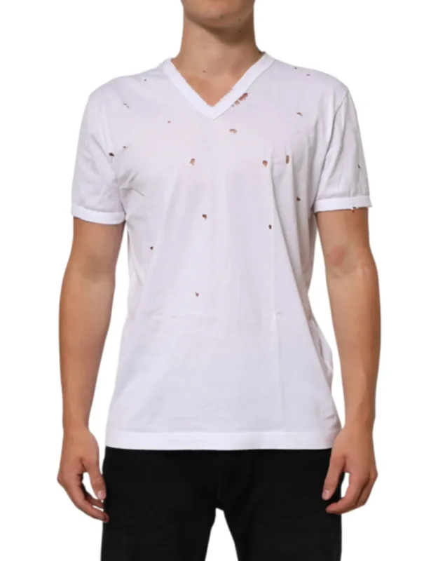 Distressed Cotton V Neck T-shirt