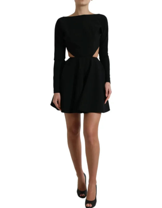 Viscose Cut Out A-line Long Sleeve Mini Dress
