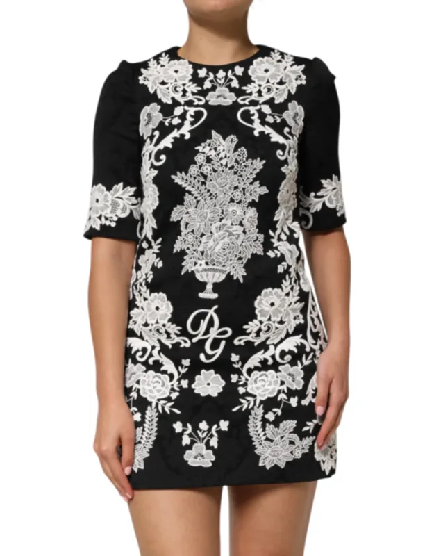 Lace Trim Short Sleeve A-line Dress