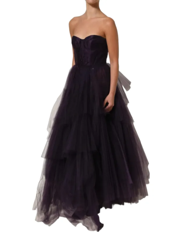 Tiered Tulle Silk Long Gown Dress