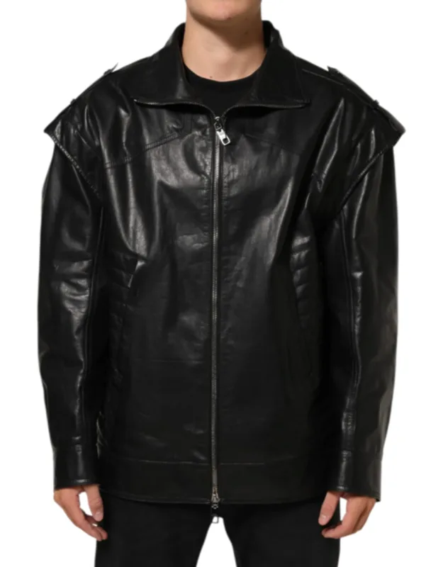 Leather Full Zip Biker Blouson Jacket