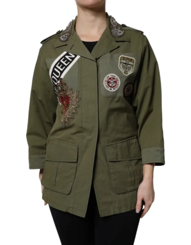 Military Green Queen Embellished Coat Jacket