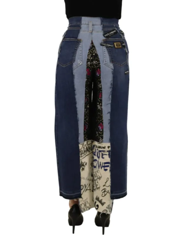Multicolor Patchwork Wide Leg Denim Pants