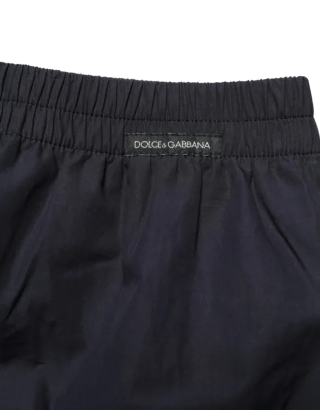 Black Cotton Elastic Waist Swim Shorts