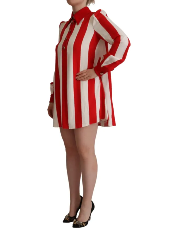 White Red Stretch Mini Shirt Gown Dress Viscose