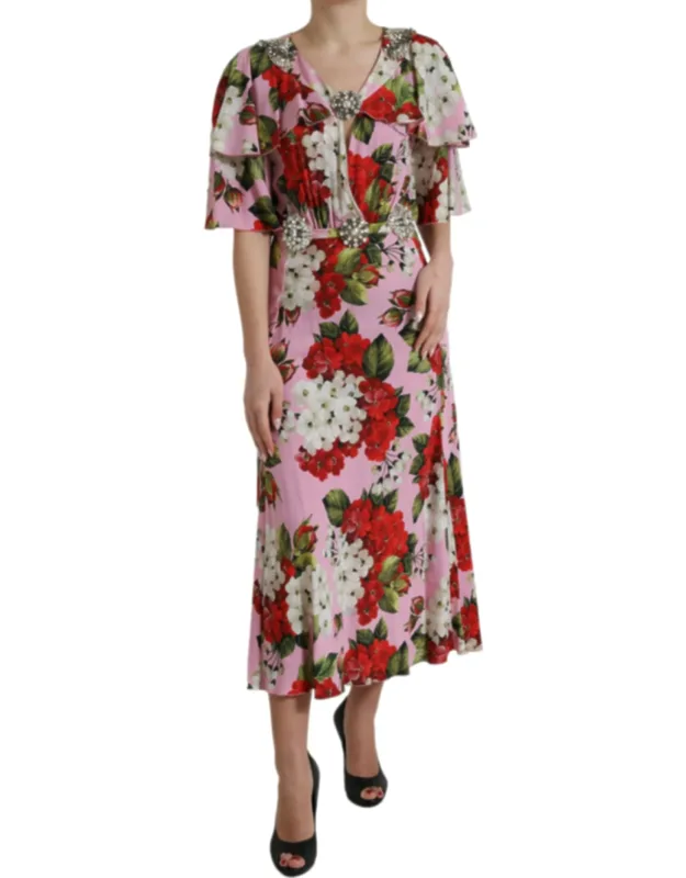 Multicolor Floral Crystal Embellished A-line Dress