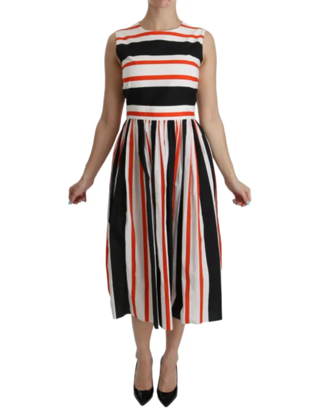 Multicolor Stripes A-line Pleated Midi Dress