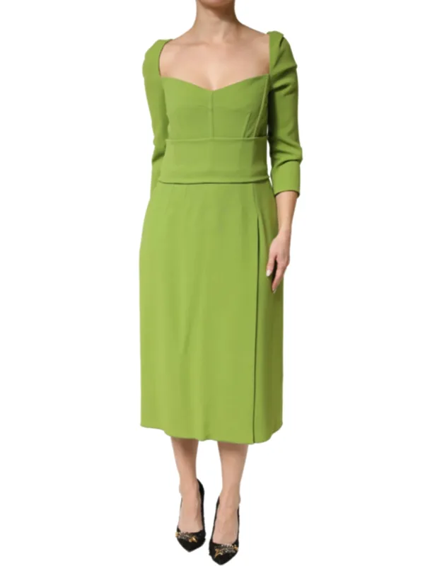 Silk Sweetheart Neckline Midi Dress