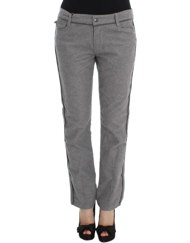 Gray Cotton Straight Fit Casual Pants