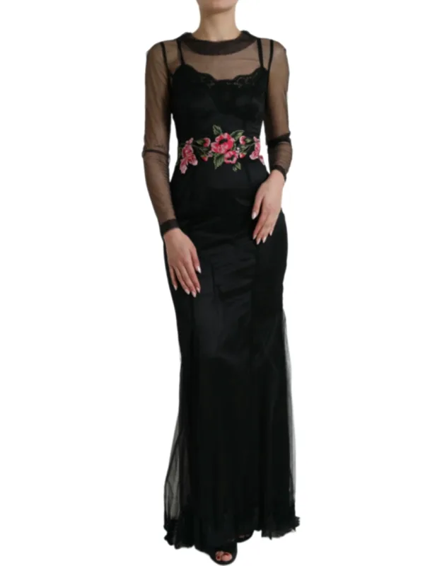 Floral Embroidery Mesh Tulle Gown Dress