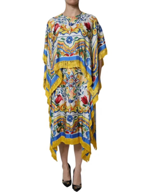 Multicolor Majolica Kaftan Short Sleeve Maxi Dress