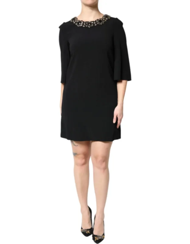 Crystal Embellished Round Neck Mini Dress