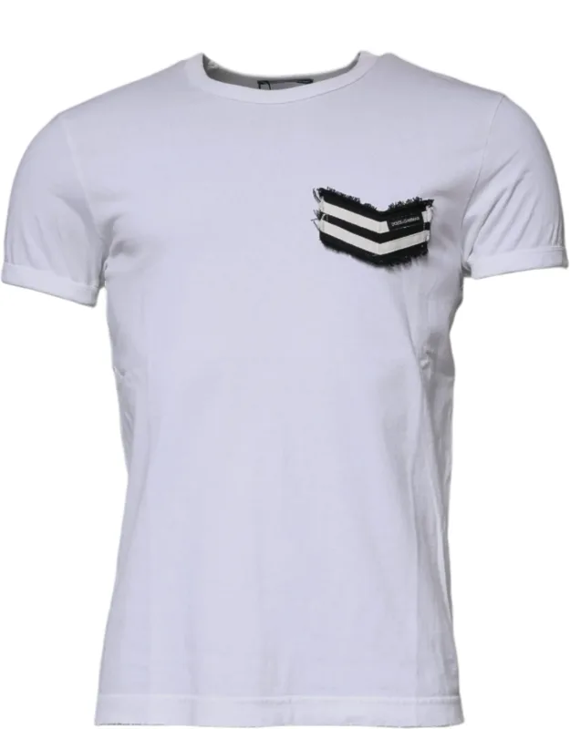 White Stripes Crew Neck Short Sleeve T-shirt Cotton