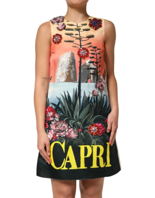 Multicolor Crystal Embellished A-line Mini Dress