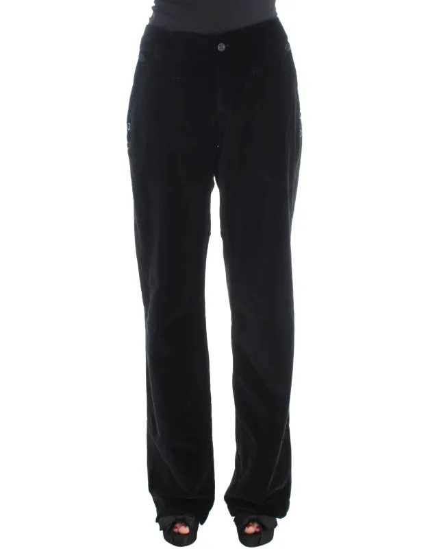 Black Velvet Cotton Straight Leg Pants