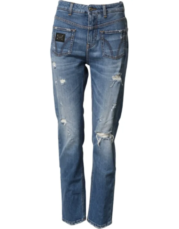 Distressed Washed Cotton Denim Jeans