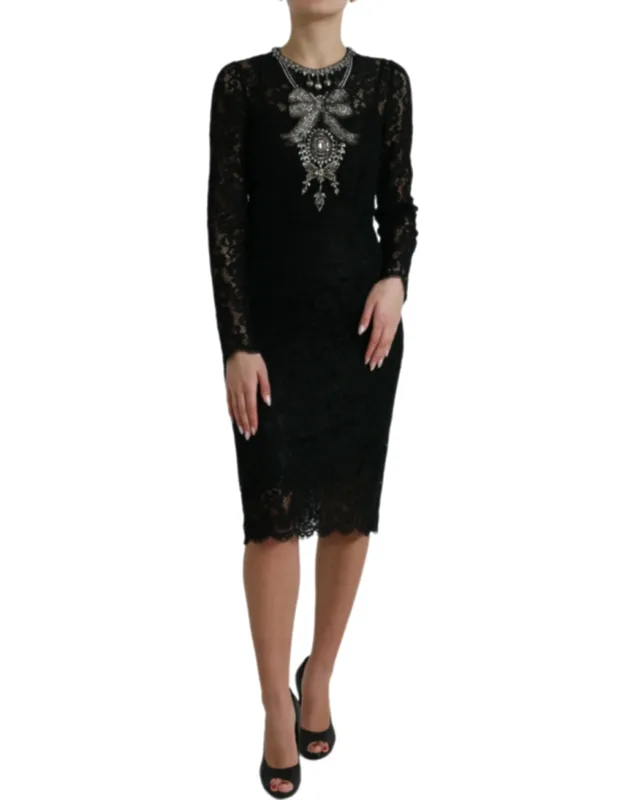 Lace Crystal Embellished Sheath Dress