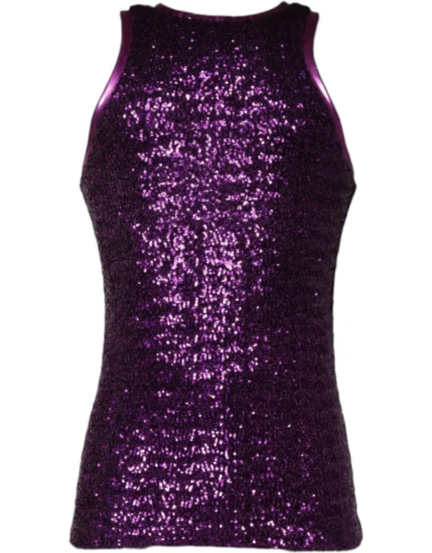 Sequin Round Neck Sleeveless T-shirt