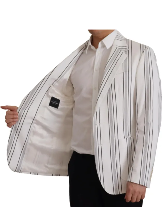 White Stripes Cotton Single Breasted Blazer