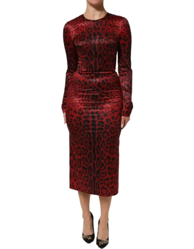 Leopard Sheath Long Sleeve Dress