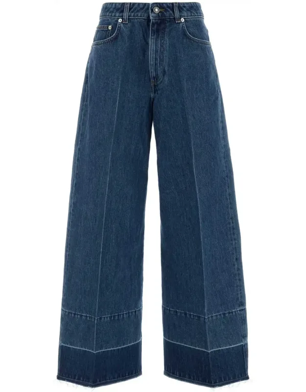 Raw Edge Wide Leg Denim Trousers