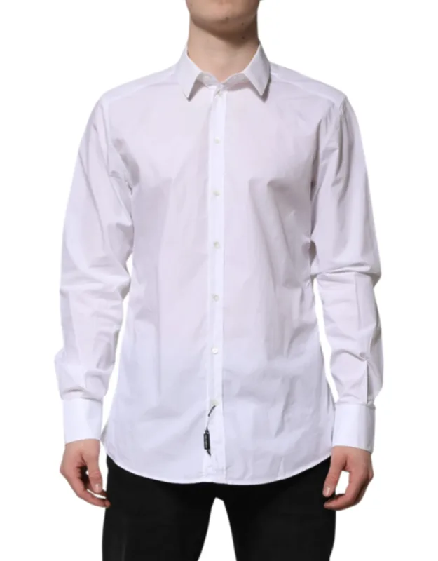 White Cotton Gold Long Sleeve Dress Shirt