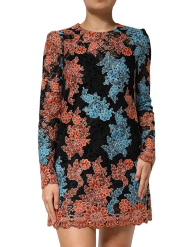 Multicolor Floral Embroidery Shift Mini Dress